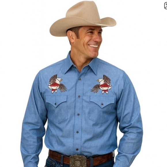 plains western wear Other - Plains Men’s Western Pearl Snap Shirt Blue – Black Onyx Snaps Cowboy Style